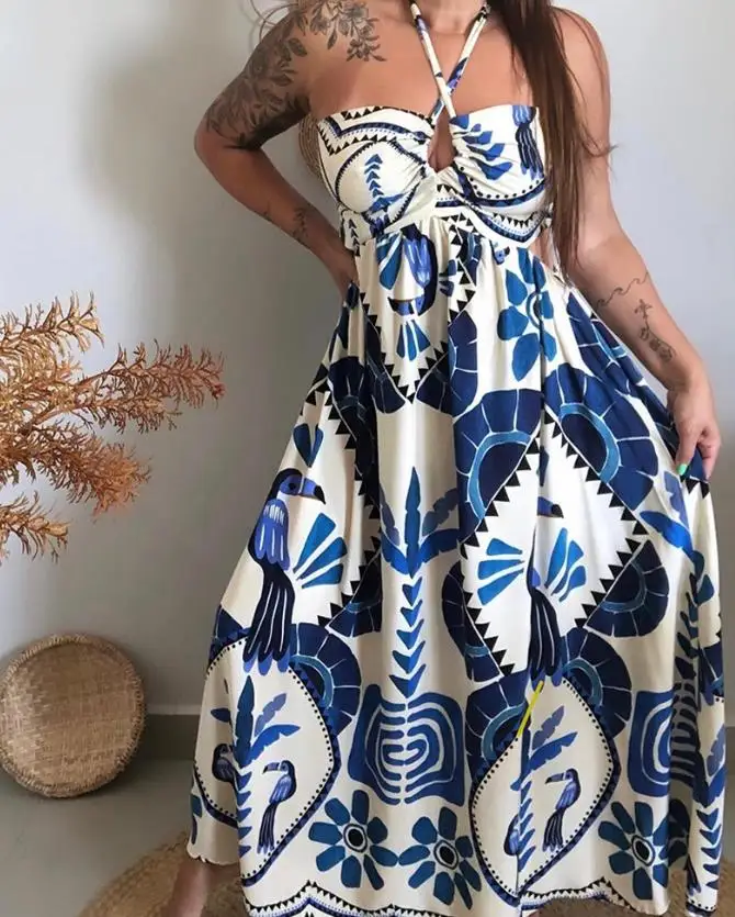 Tropic Strap Vintage - Summer Dress Woman Vintage Tropical Print