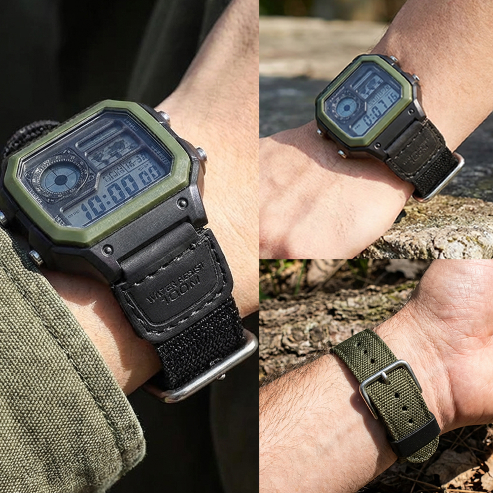 Canvas Strap Watch - 18mm Nylon Strap for Casio AE1200WH/130WH