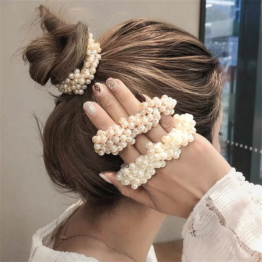 Woman Elegant Pearl Hair Ties  - Silicone Band Women 리뷰 및 가격