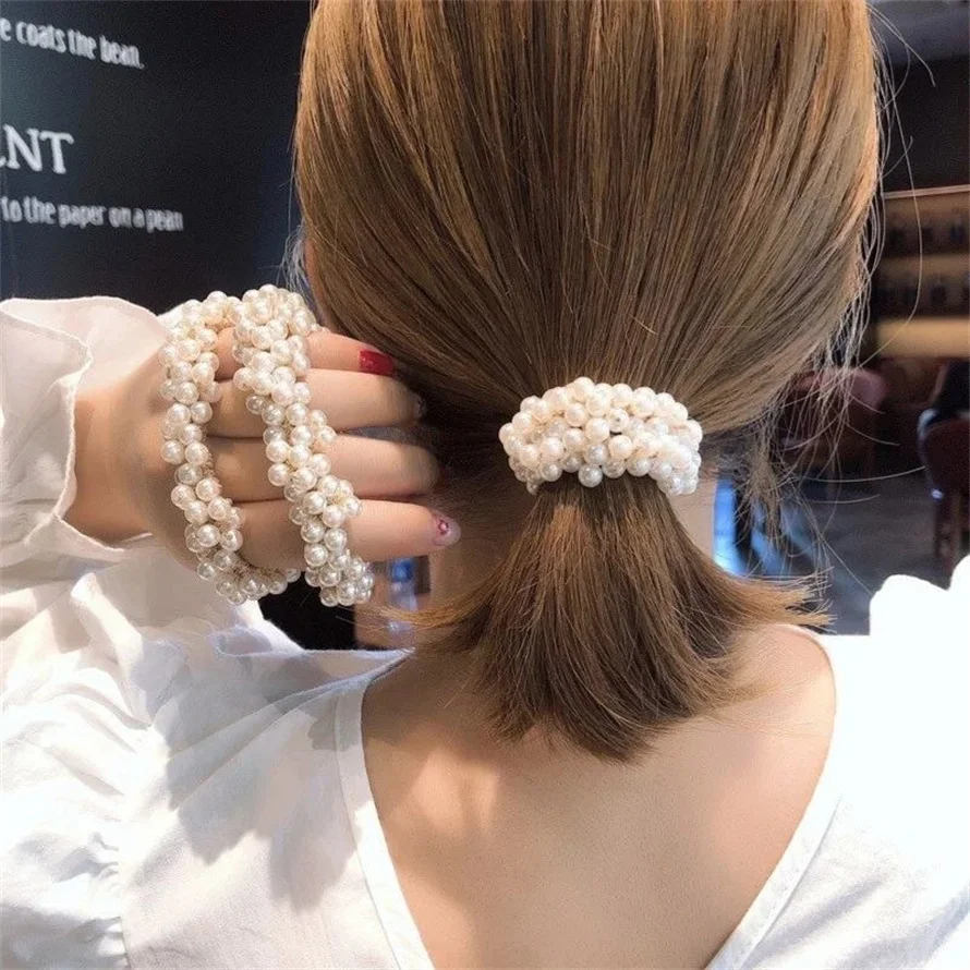 Woman Elegant Pearl Hair Ties  - Silicone Band Women 리뷰 및 가격