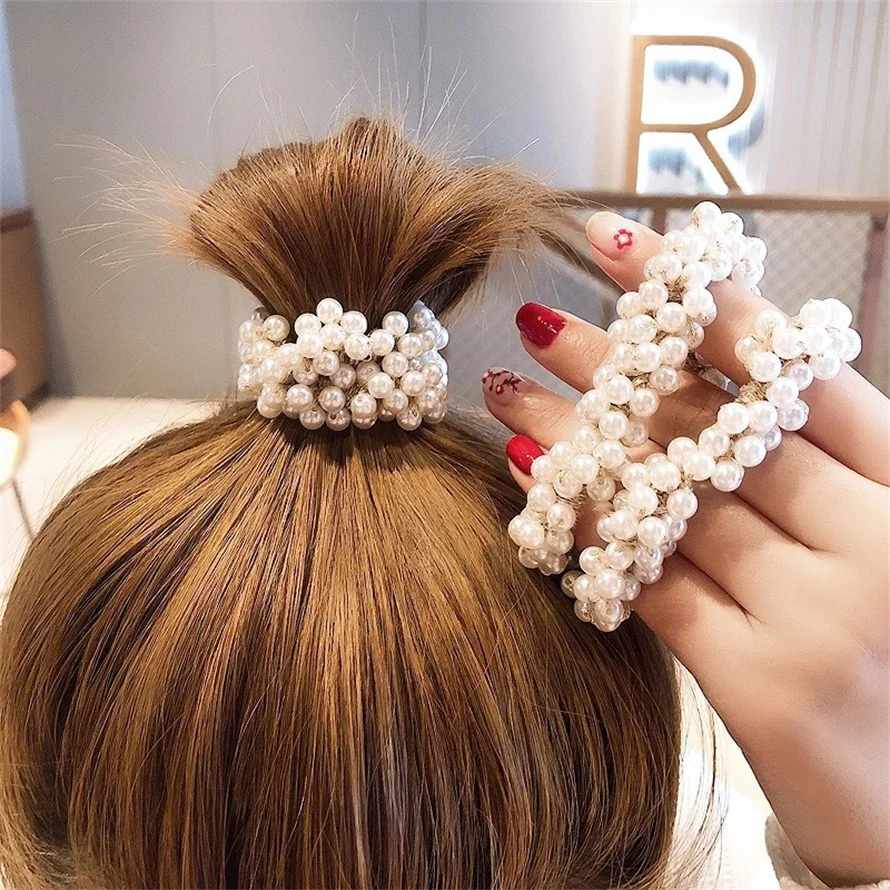 Woman Elegant Pearl Hair Ties  - Silicone Band Women 리뷰 및 가격