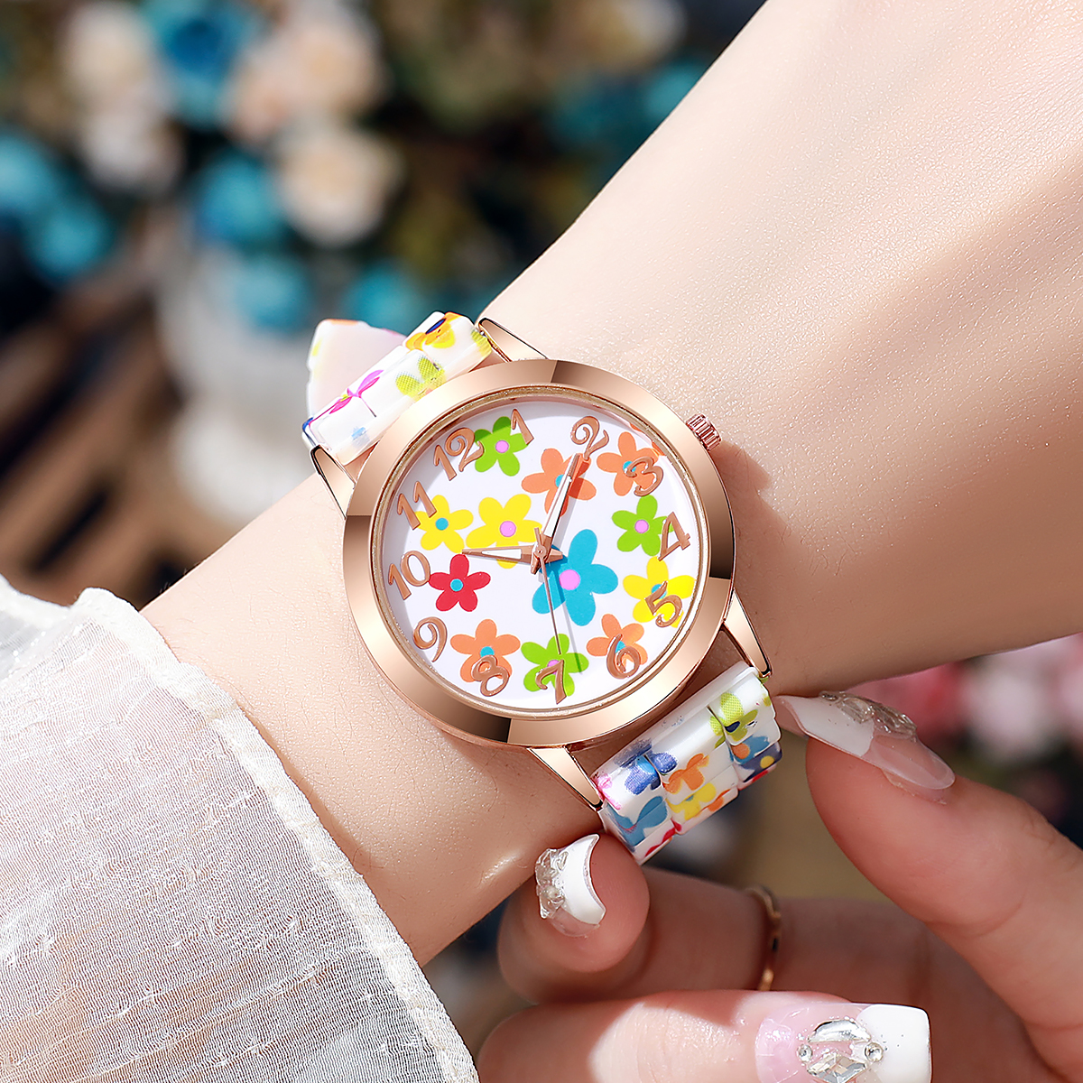 Fashion Flowers Printed Women  - Silicone Band Women 리뷰 및 가격