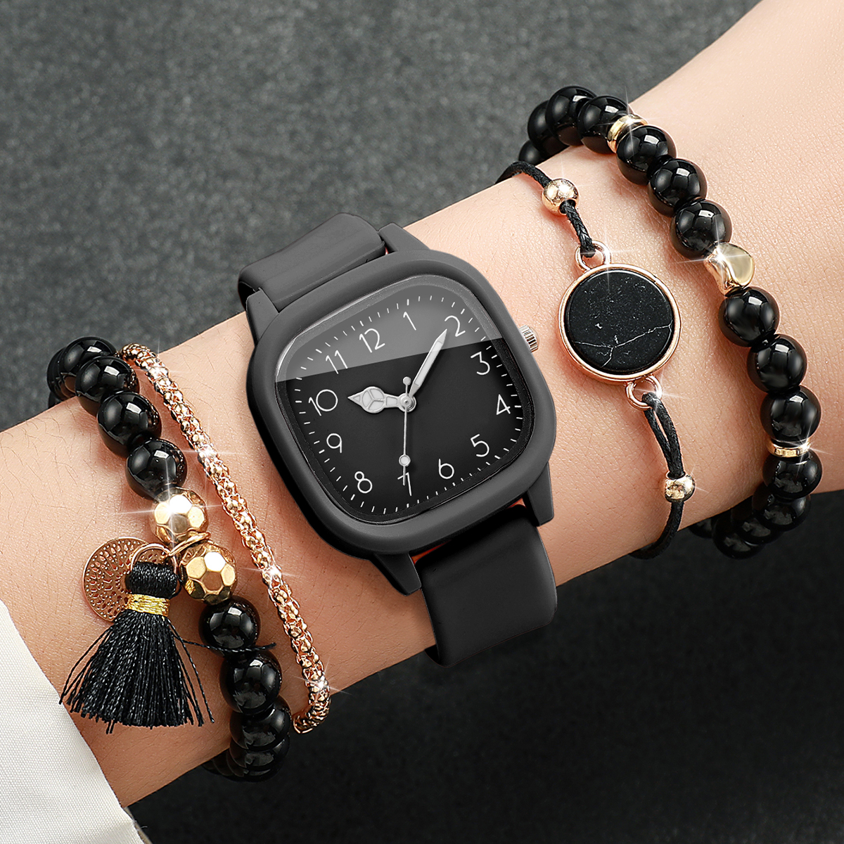 5PCS Fashion Square Women Watc - Silicone Band Women 리뷰 및 가격