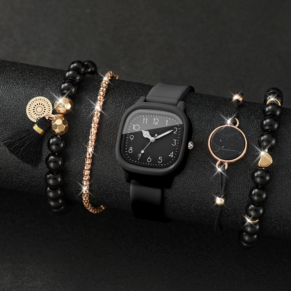 5PCS Fashion Square Women Watc - Silicone Band Women 리뷰 및 가격